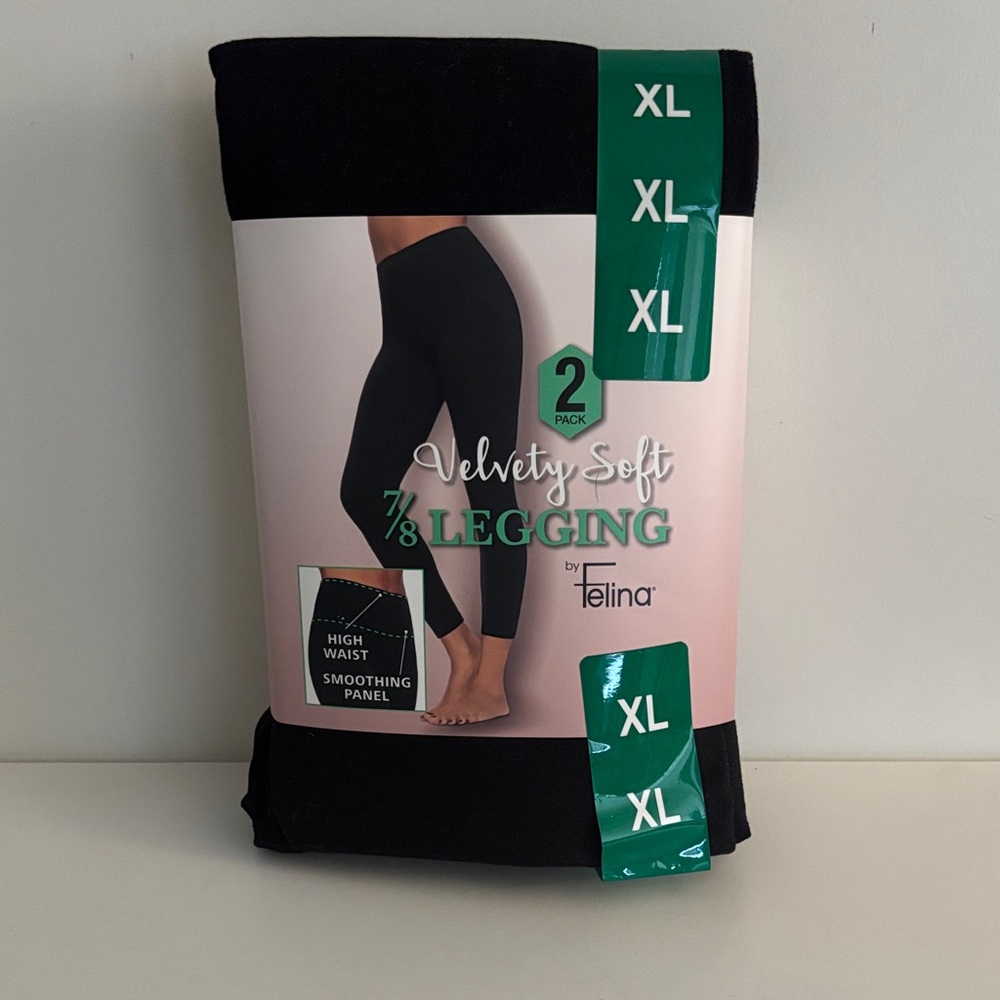 Felina High Waist Black Velvety Soft Leggings - 2 Pack - Picture 2 of 3